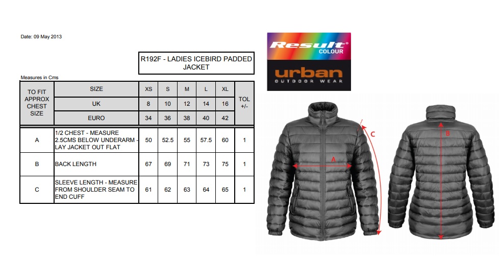 dimensiuni geaca dama icebird R192F